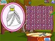 Screenshot of Rainbow Fairy Party Dress game showing the fairy character and the dress-making process with sewing and cutting tools