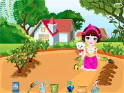 Baby At The Farm free online game on PlayArcadeHub, helping a baby girl plant and water crops in a sunny garden