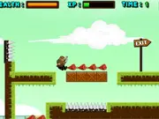 Gameplay screenshot of the free online platformer Ultimate Legend showing the hero jumping over a set of spikes while trying to collect a piece of meat.