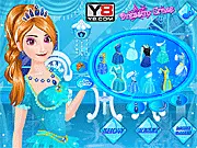 Princess Anna getting her makeup and hair done, wearing a frosty-themed gown in the online dress up game Anna's Frosty Makeup