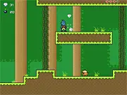 Hero character Kon fighting a plant-like enemy in a forest area on Drumdrum Island in the action-adventure game Land of Enki 2