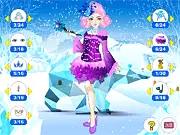 The Ice Beauty princess character wearing a warm, elegant blue winter dress and a beautiful hairstyle in the free online dress-up game