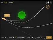 Swerveball free online physics strategy game, shooting beads into a target while avoiding magnetic obstacles, on PlayArcadeHub