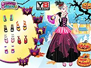 Elsa Halloween dress up game screenshot, a free online game showing Queen Elsa in a spooky costume for her Halloween party, available on PlayArcadeHub