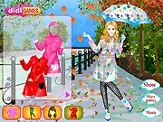 Walking in the Rain free dress up game featuring stylish raincoats, boots, and umbrellas on PlayArcadeHub