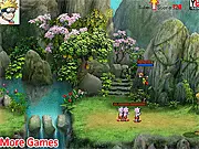 Free online action RPG game thumbnail featuring the anime character Naruto Uzumaki fighting a large, powerful monster in a dungeon.