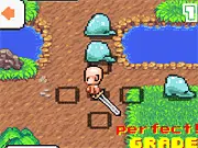 The main hero holding an epic sword to defend against pixelated slime enemies in the free online game Slime Slayer