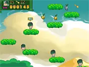Cannon Boy Save Friends free online puzzle game screenshot - Cannon Boy launching himself to collect keys and rescue his friends