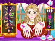 Screenshot of Ellie Royal Nail Spa free online game showing a classy royal manicure with decorations being applied after a hand spa