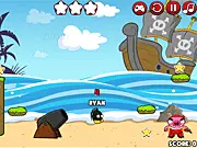 Bomb The Pirate Pigs free online game, using bombs to destroy pirate pigs in a physics puzzle, collecting stars