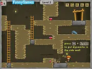 Screenshot of Shot Firer TNT puzzle game, showing a stick of dynamite next to a wall with a diamond visible, indicating an upcoming explosion to solve the level.
