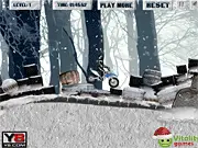 A dirt bike performing a stunt jump over a gap on a snowy level in Winter Bike Challenge free online game