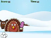The game screen of the free online arcade game Turkey Target Practice, showing targets flying across the screen.