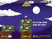 Screenshot of Dead Hungry game showing different colored zombies being stacked on a plate with a brain consumption meter. Play this free zombie stacking puzzle game online.