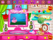 Screenshot of My Computer Decor game, decorating a cute computer room with a pink theme, play online free