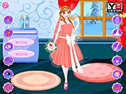 Screenshot from Anna Frozen Wedding Prep game showing Princess Anna in a beautiful white wedding dress with a veil and flower bouquet. Play free online dress up games.