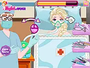 Screenshot of Elsa Eye Doctor Online game showing the princess receiving a vision test from the player/doctor on PlayArcadeHub.