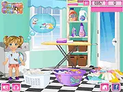 Baby Emma Laundry Time free game screenshot, Emma sorting and washing clothes with her dog Max online