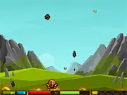 Screenshot of the online game Fire Element 2, showing a planet being defended by a turret shooting at flying Dark Matter enemies