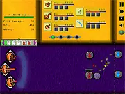Idle Click Him 2 free online game screenshot showing monster enemies, money, and upgrade buttons for the tower and clicker power board.