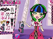 Screenshot of Laura's College Makeover game showing Laura with a trendy hairstyle, makeup, and elegant dress.