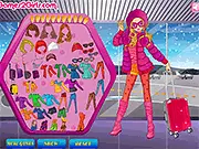 Winter Trip Girl free dress up game screenshot featuring warm, layered fashion on PlayArcadeHub