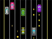 Gameplay screenshot of Car Race 2 showing a fast car speeding through heavy highway traffic and collecting glowing gold coins