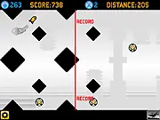 Steam Rocket 2 free online arcade game screenshot showing a small rocket flying between obstacles and collecting yellow fuel bonuses.