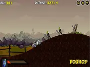 Zombie Car Madness free online driving game screenshot showing an armored car smashing into a crowd of zombies on a dirt road.