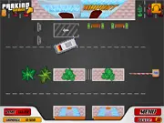 Gameplay screenshot of World Cup Parking, a free online car simulation game showing a vehicle navigating obstacles in a busy parking lot.