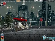 Madness On 4 Wheels free game screenshot, red truck jumping over a hole in a snowy landscape with nitro activated