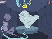 Gameplay screenshot of Nekra Psaria 2, a free online point and click game featuring strange, dark, Dr. Seuss horror-like characters.