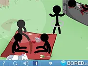 Causality Festival stickman puzzle game, clicking elements to cause a chain reaction kill