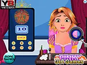 Rapunzel Eye Doctor free online game showing Princess Rapunzel in an optometrist's chair receiving an eye exam and treatment