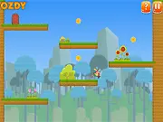 Cute bunny jumping over spikes and enemies to collect coins in the one-touch arcade runner, Such Bunny Run, played online for free