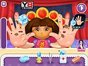 Dora the Explorer receiving medical care for her injured hand in the free online Dora Hand Doctor game