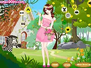 Princess Irene Flower Lover free online dress up game image showing Princess Irene standing in a colorful garden, wearing a splendid, floral-themed dress.