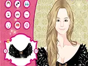Grunge Beauty Queen Contest free online game image showing a beautifully styled model with an elegant dress, sparkling eye make-up, and a charming hairstyle.