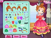 Princess Sofia Birthday Dress Up free online game screenshot, showing Princess Sofia in a beautifully designed custom birthday gown