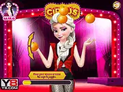 Screenshot of the Elsa Circus Adventure game, showing Princess Elsa and her friends under the big top, free online game with juggling and treats