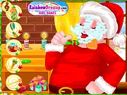 Santa Claus getting a relaxing facial treatment in the free online makeover game Santa At the SPA