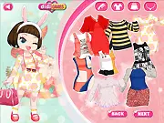 Two female characters wearing cute rabbit ears and bunny costumes in the Rabbit Shape dress up game