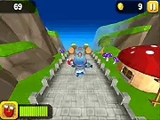 Super Castle Sprint game screenshot, a 3D character running down a winding path with coins in a castle setting