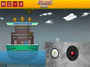 Screenshot of Crane Crazy game, showing a large yellow harbor crane lifting a cargo container near a ship, free online puzzle game.