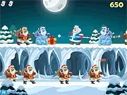 Zombie Santa's Attack game screen showing Santa Claus running away from a group of green zombies while collecting scattered gift boxes in a snowy Christmas landscape