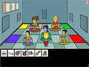 Maggie Simpson Saw Game screenshot, baby Maggie Simpson confronting a puzzle or trap set by the villain Pigsaw