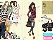 Spring Outing game screen showing a young woman standing in a lush green, blooming park, wearing a stylish, colorful spring dress and accessories