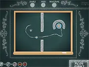 A chalk line being drawn on a blackboard in the free online puzzle game Chalky 2, with faint outlines of stars and obstacles to memorize