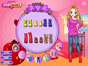 Screenshot of Room-Stay Girl dress up game, showing a girl model wearing a cozy sweater and leggings, resting in her room, free online casual game.