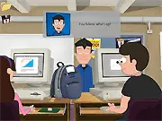 The title screen of the Maplewood Junior High adventure game, showing a young boy named Murdock sitting in a dimly lit, old-fashioned school computer lab.